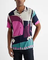 Abstract Geo Rayon Short Sleeve Shirt Blue Men's