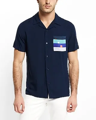 Geo Print Pocket Rayon Short Sleeve Shirt