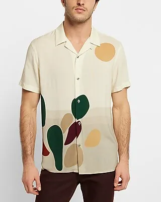 Desert Scene Print Rayon Short Sleeve Shirt Neutral Men's XS