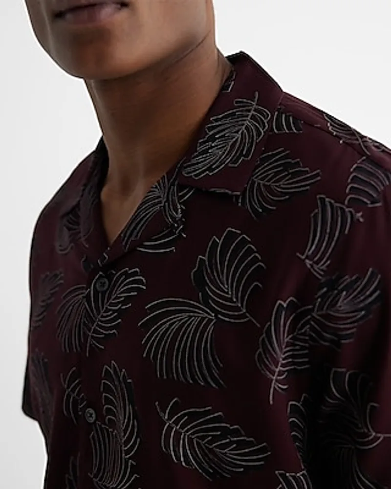 Palm Print Rayon Short Sleeve Shirt Red Men