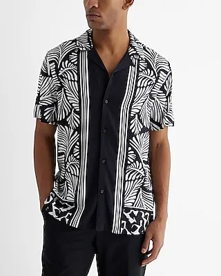 Abstract Palm Print Rayon Short Sleeve Shirt