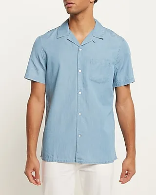 Medium Wash Denim Short Sleeve Shirt Blue Men's XS