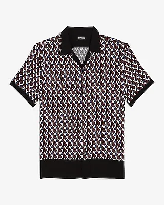 Diamond Geo Print Rayon Short Sleeve Shirt