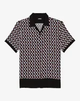 Diamond Geo Print Rayon Short Sleeve Shirt Brown Men's