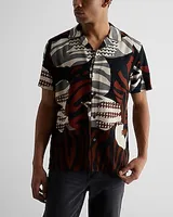 Abstract Print Rayon Short Sleeve Shirt