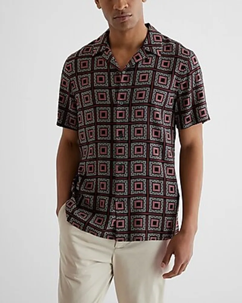 Geo Print Rayon Short Sleeve Shirt Men's