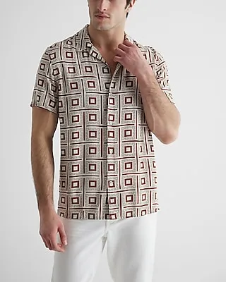 Geo Print Rayon Short Sleeve Shirt Neutral Men's XS