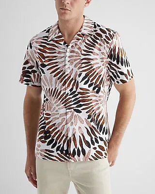Abstract Textured Stripe Cotton Short Sleeve Shirt Neutral Men's S