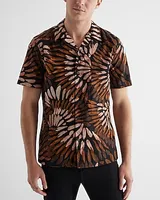 Abstract Textured Stripe Cotton Short Sleeve Shirt Black Men's