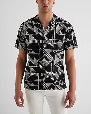 Abstract Geo Textured Stripe Cotton Short Sleeve Shirt