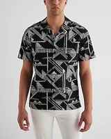 Abstract Geo Textured Stripe Cotton Short Sleeve Shirt Black Men's XS