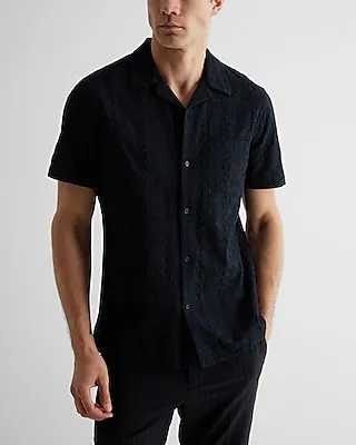 Embroidered Short Sleeve Shirt Black Men's S