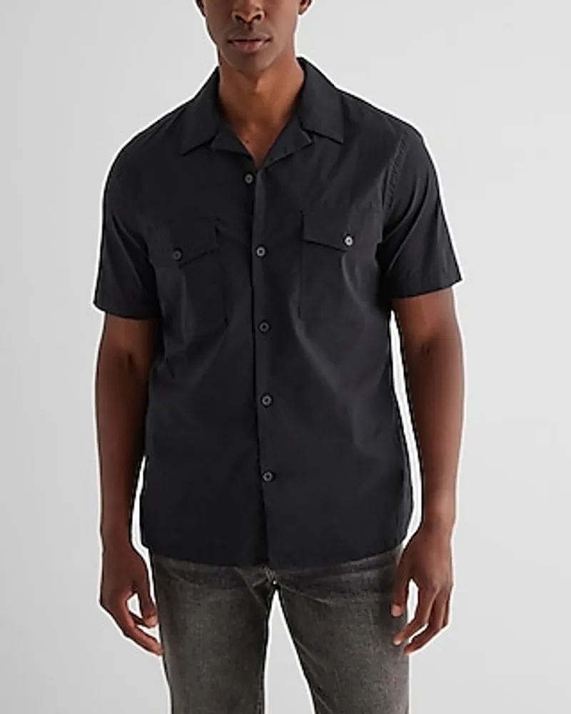 Double Pocket Cotton Stretch Short Sleeve Shirt Men