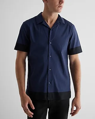 Floral Graphic Stretch Cotton Short Sleeve Shirt Blue Men's