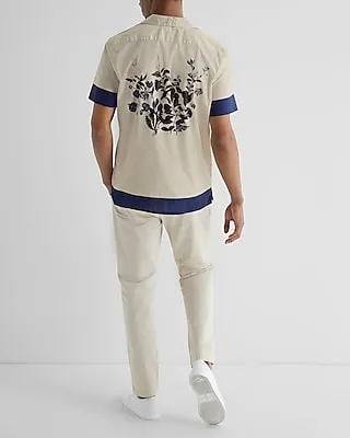 Floral Graphic Stretch Cotton Short Sleeve Shirt Neutral Men's XL
