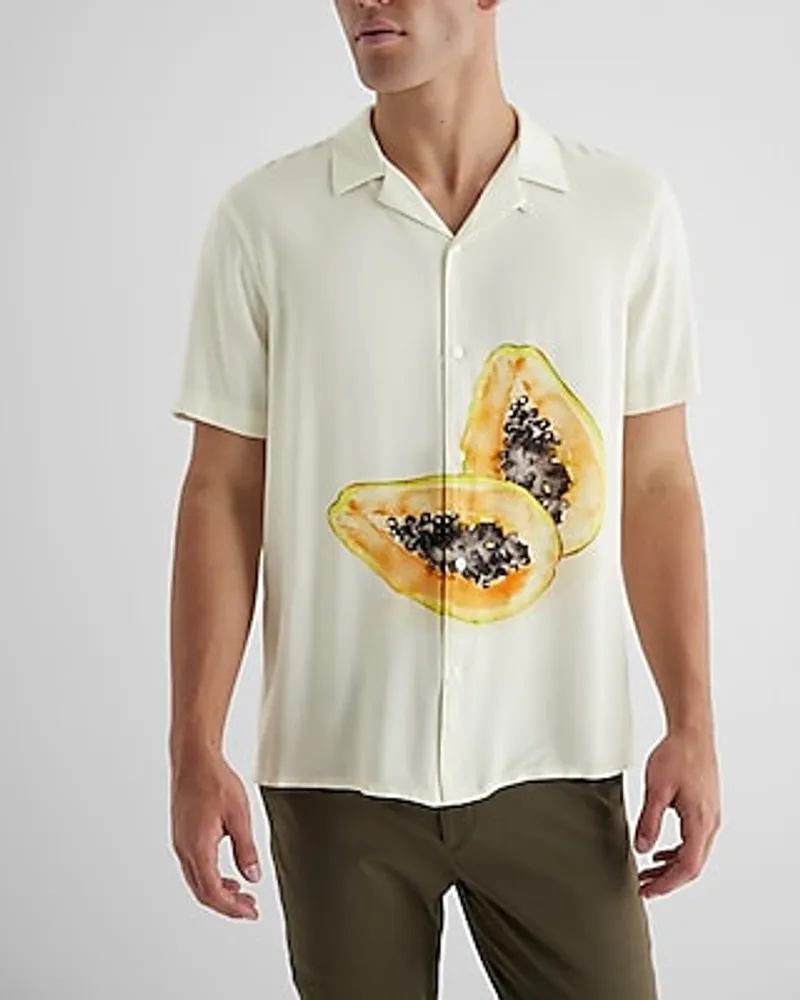 Express Papaya Graphic Rayon Short Sleeve Shirt Neutral Men's