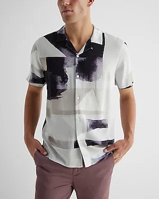 Abstract Watercolor Rayon Short Sleeve Shirt Neutral Men's XS