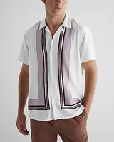 Stripe Bordered Rayon Short Sleeve Shirt Neutral Men's S