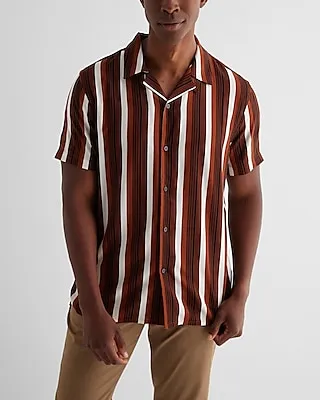 Striped Rayon Short Sleeve Shirt Black Men
