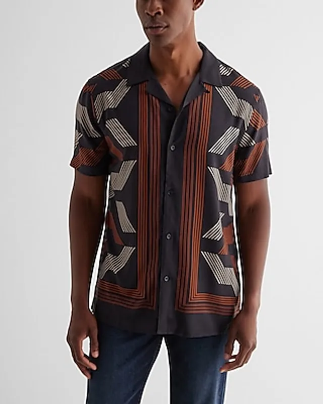 Express Striped Geo Rayon Short Sleeve Shirt at Foxvalley Mall in Aurora, IL Express Striped Geo Rayon Short Sleeve Shirt at Foxvalley Mall in Aurora, IL