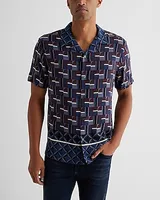 Multi Geo Bordered Rayon Short Sleeve Shirt