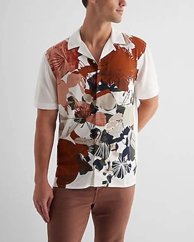 Graphic Floral Print Rayon Short Sleeve Shirt