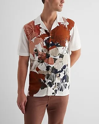 Graphic Floral Print Rayon Short Sleeve Shirt Neutral Men's XS