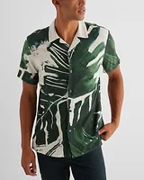 Graphic Palm Print Rayon Short Sleeve Shirt