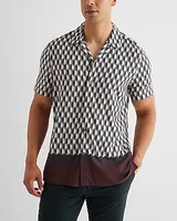 Bordered Geo Print Rayon Short Sleeve Shirt Neutral Men's S