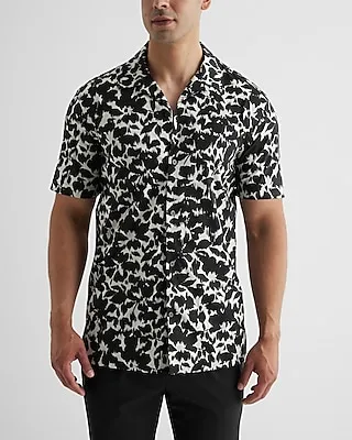 Abstract Floral Stretch Cotton Short Sleeve Shirt Neutral Men's L