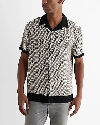 Bordered Diamond Geo Rayon Short Sleeve Shirt