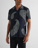 Paisley Rayon Short Sleeve Shirt Black Men's M