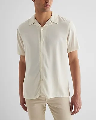 Textured Geo Rayon Short Sleeve Shirt White Men's XL
