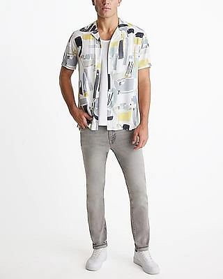Abstract Rayon Short Sleeve Shirt Neutral Men's M Tall