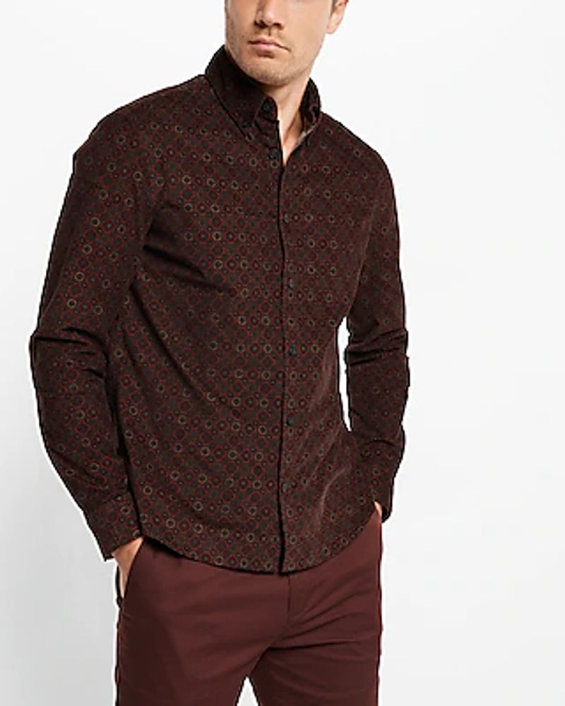 Express Floral Geo Stretch Corduroy Shirt Brown Men's L