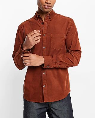 Solid Stretch Corduroy Shirt Brown Men's XL