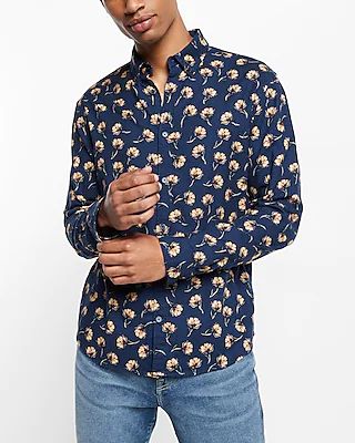 Floral Stretch Flannel Shirt Men's XL