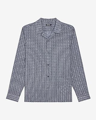 Diamond Print Stretch Cotton Shirt Blue Men's