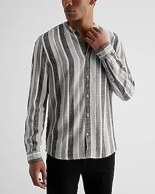 Striped Stretch Linen-Blend Shirt Gray Men's L