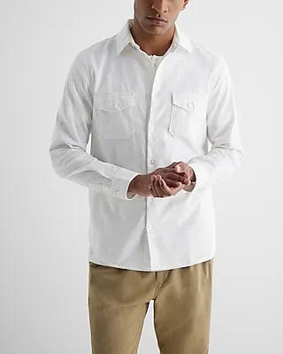 Stretch Linen-Blend Double Pocket Shirt White Men's XL