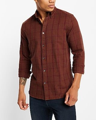 Big & Tall Plaid Stretch Flannel Shirt Brown Men's XXL