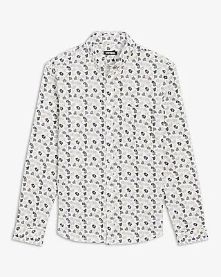 Floral Print Stretch Cotton Shirt Gray Men's XS
