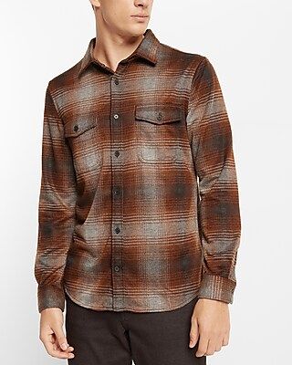 Plaid Sweater Flannel Brown Men's L