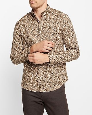 Floral Stretch Flannel Shirt Neutral Men's S