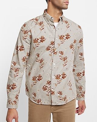 Floral Print Flannel Shirt Gray Men's XS