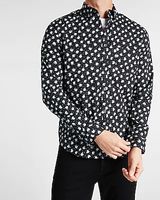 Floral Print Stretch Cotton Shirt Black Men's XL