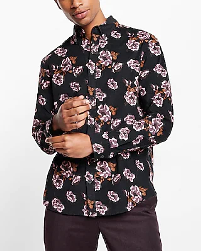 Express Floral Geo Stretch Corduroy Shirt Brown Men's L