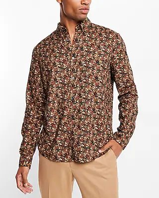 Floral Stretch Flannel Shirt Brown Men's