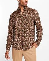 Floral Stretch Flannel Shirt Brown Men's XXL Tall