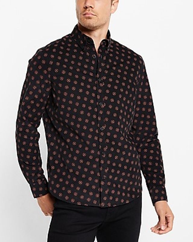 Hexagon Geo Print Stretch Corduroy Shirt